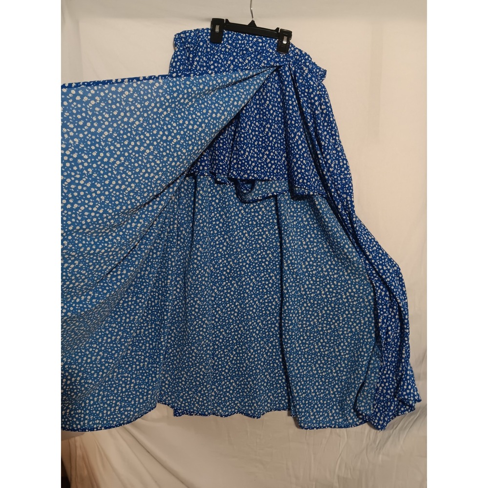Emery Rose Blue Floral Ditsy Print Maxi Skirt High Slit Boho Women 1XL